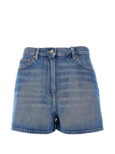 Valentino Garavani Five-pocket Denim Shorts With Metallic V Logo Details (size 26) In Blue