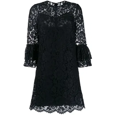 Valentino Garavani Flared Floral Lace Mini Dress In Black