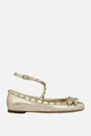Valentino Rockstud Ballerinas In Laminated Nappa Leather In Silver