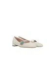 Valentino Embellished Square Toe Ballet Flats With Low Block Heel In Neutral