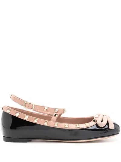 Valentino Garavani Rockstud Patent Leather Ballet Flats In Black