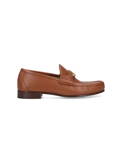 Valentino Garavani V-logo Embellished Full-grain Nubuck Loafers In Brown