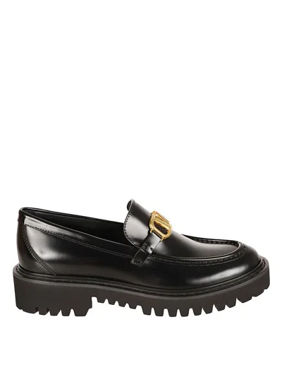 Valentino Garavani Flat Shoes With Gold Buckle Detail In Black