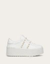 Valentino Garavani Flatform Rockstud Untitled Trainer In Calfskin And Wool Woman White 39 In White