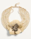 Valentino Garavani Fleur Lumineuse Necklace In Metal Enamel Pearls And Fabric Woman Gold/ivory/cream In Gold/ivory/cream/multicolour