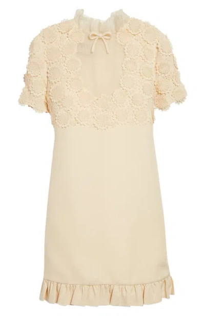 Valentino Garavani Floral Appliqué Crepe Couture Minidress In Neutral