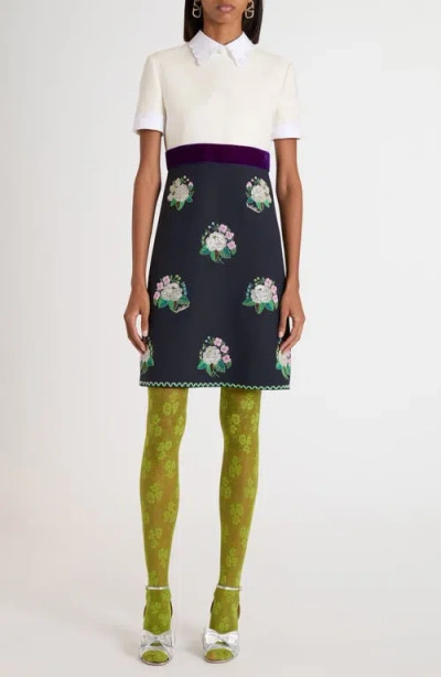 Valentino Garavani Floral Beaded Mixed Media Dress In Multi