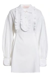 Valentino Garavani Floral Embroidered Ruffle Long Sleeve Minidress In White
