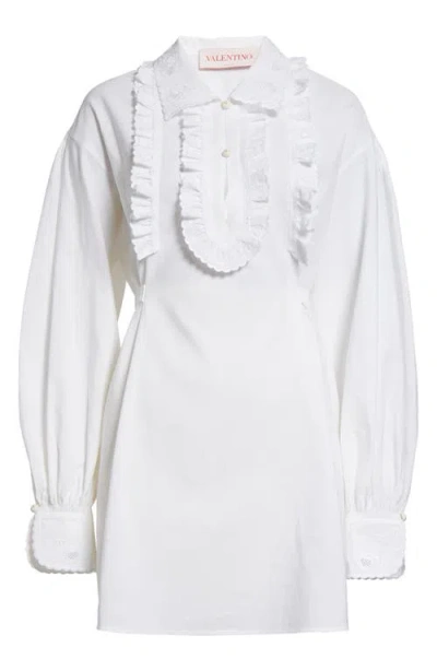 Valentino Garavani Floral Embroidered Ruffle Long Sleeve Minidress In White