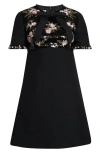 Valentino Floral Sequined Bow-neck Mini Dress In Black Multi
