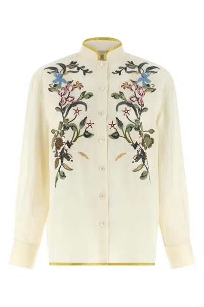 Valentino Garavani Floral Embroidery Shirt Shirt And Blouse Beige In Brown