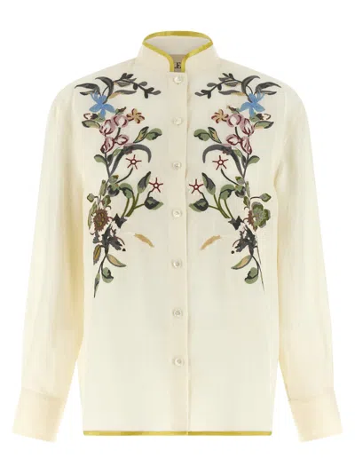 Valentino Garavani Floral Embroidery Shirt Shirt And Blouse Beige In Brown