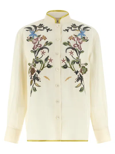 Valentino Garavani Floral Embroidery Shirt In Brown