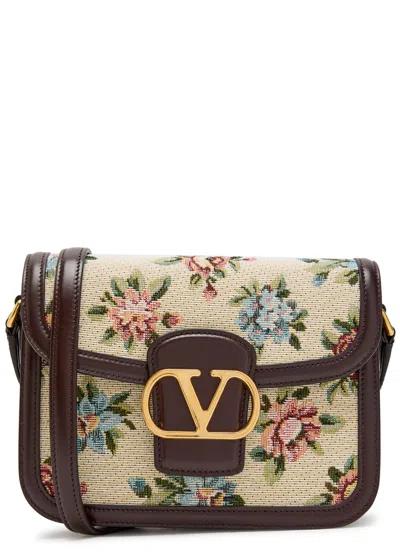 Valentino Garavani Floral-jacquard Canvas And Leather Cross-body Bag In White