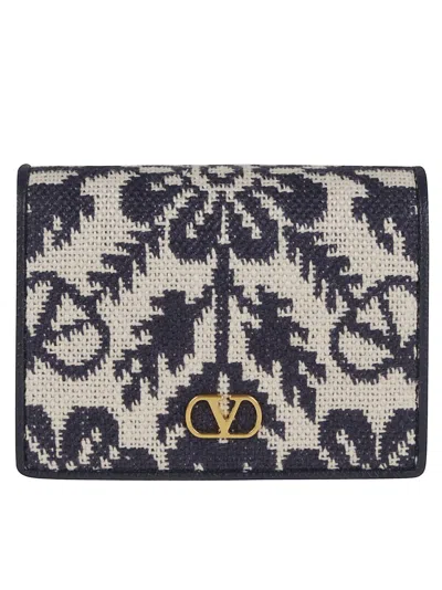 Valentino Garavani Flap French Wallet Vlogo Signature In Ayn Avorio Blue Dark Sapphire