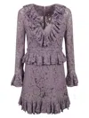 Valentino Garavani Floral Lace Dress With Ruffled Accents In Purple