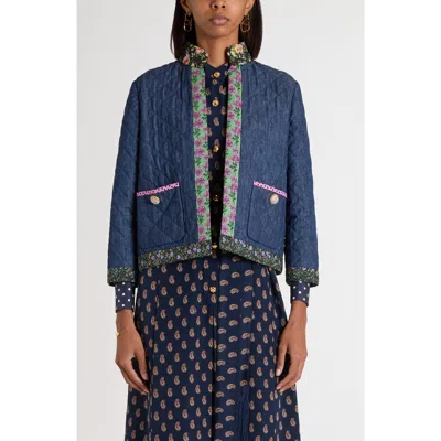 VALENTINO VALENTINO GARAVANI FLORAL PRINT & QUILTED DENIM JACKET
