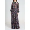 Valentino Garavani Floral Print Long Sleeve Silk Georgette Gown