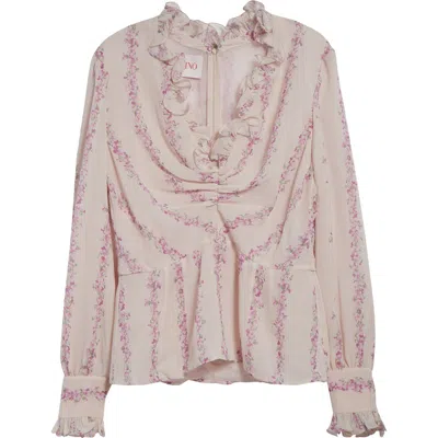 Valentino Garavani Floral Print Ruffle Silk Georgette Top In Multi