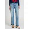 Valentino Straight-fit Denim Pants With Colorful Embellishments In Medium Blue Denim