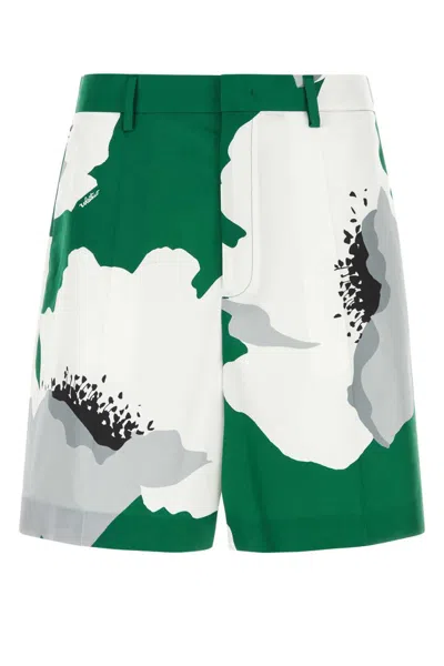 Valentino Garavani Floral-print Cotton Bermuda Shorts In Green