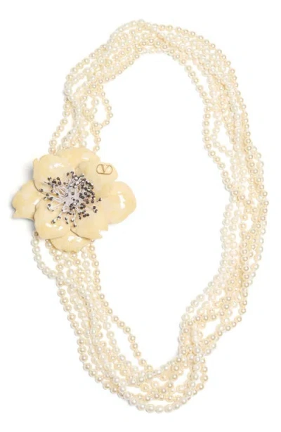 VALENTINO GARAVANI VALENTINO GARAVANI FLOWER FAUX PEARL NECKLACE