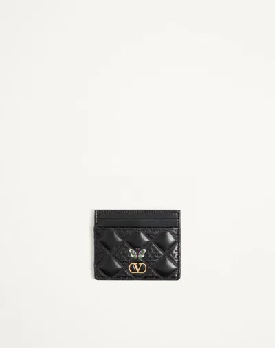 Valentino Garavani Flutterby  Cardholder In Shiny Nappa Leather With Butterfly Emb In ブラック