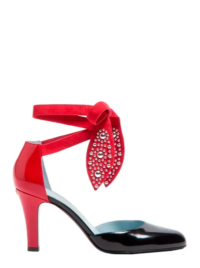 Valentino Garavani 'foliefoliage' Black Pumps Bead Embellishment And Color-block Design In Leather W