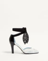 Valentino Garavani Two-tone Lace And Leather Foliefoliage Pumps In Ivory/nude/black