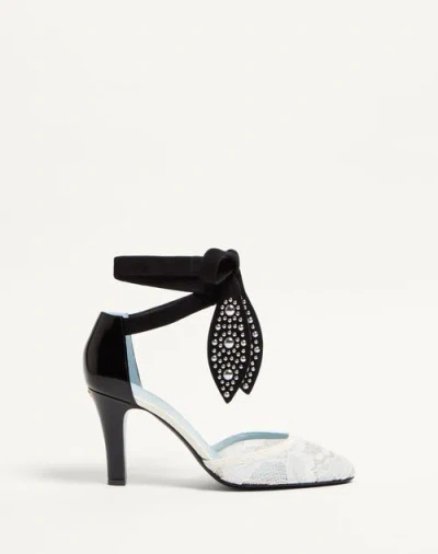VALENTINO GARAVANI VALENTINO GARAVANI FOLIEFOLIAGE PUMPS IN ABRASIVE CALFSKIN AND LACE 85MM WOMAN IVORY/NUDE/BLACK 40.5