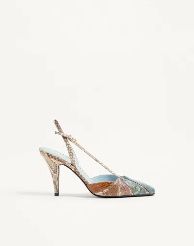 Valentino Garavani Foliefoliage Slingback Pump In Python 90mm Woman Cream/multicolour 41.5
