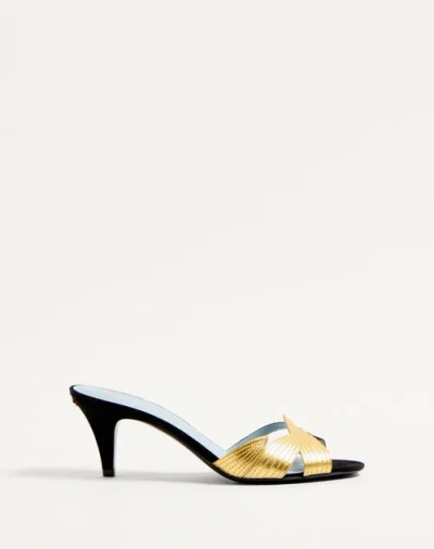 VALENTINO GARAVANI VALENTINO GARAVANI FOLIEFOLIAGE SUEDE SLIDE SANDAL 65MM WOMAN BLACK/GOLD 38
