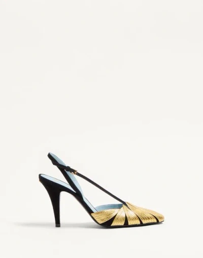 VALENTINO GARAVANI VALENTINO GARAVANI FOLIEFOLIAGE SUEDE SLINGBACK PUMP 90MM WOMAN BLACK/GOLD 40.5