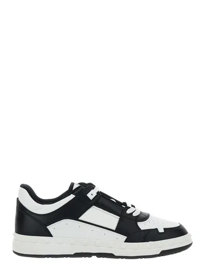 Valentino Garavani 'freedots' White And Black Low Top Sneakers With Studs In Leather Man