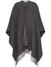 Valentino Double Poncho With Fringed Detail Edge In Black