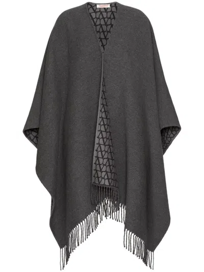 Valentino Garavani Fringed Double Poncho In Black