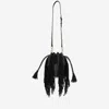 Valentino Garavani Fringed Leather Shoulder Bag In Black