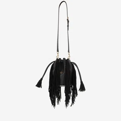 Valentino Garavani Fringed Leather Shoulder Bag In Black