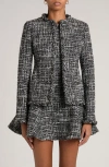 Valentino Braided Collar Tweed Fitted Jacket In Nero/ Grigio Medio/ Bianco