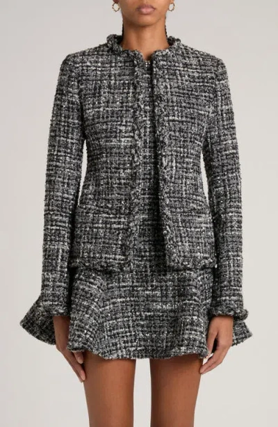 Valentino Braided Collar Tweed Fitted Jacket In Black/medium Gray/white