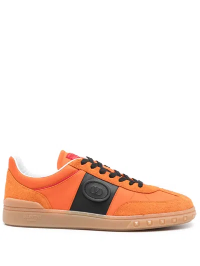 Valentino Garavani Front Lace-up Sneakers With Rockstud Detailing In Orange