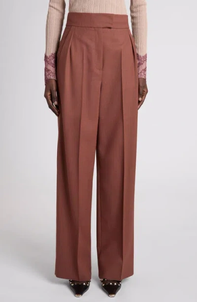 Valentino Garavani Functional Suiting Wool Trousers In Brown