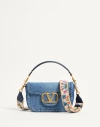 Valentino Garavani Garavani Alltime Denim Shoulder Bag With Embroidered Ribbon Strap Woman Denim/wor In Denim/worker/multicolour