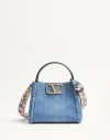 Valentino Medium Logo Crossbody Bag In Denim/worker/multicolour