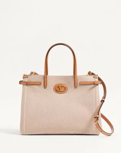 VALENTINO GARAVANI VALENTINO GARAVANI GARAVANI ANTIBES MEDIUM CANVAS SHOPPING BAG WOMAN NATURAL/TOBACCO UNI