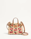 Valentino Antibes Small Leather-trimmed Embroidered Raffia Tote In Natural/red