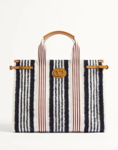 Valentino Garavani Garavani Antibes Wool Handbag In Navy/ivory