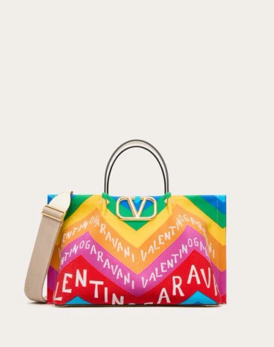 Valentino Garavani Garavani Escape Medium Shopping Bag In Canvas With Chevron Print24 Woman Multicol In Multicolour/ivory/beige