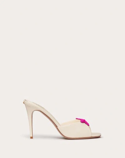 Valentino Garavani Women's Escape Slide Sandals In Calfskin 90mm In Ivory/pink Pp