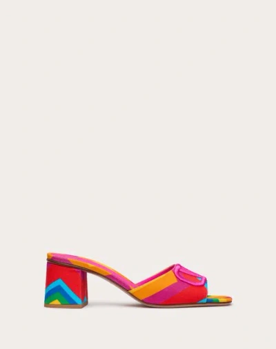 Valentino Garavani Garavani Escape Slide Sandal In Canvas With Chevron Print24 60mm Woman Multicolou In Multicolor/pink Pp